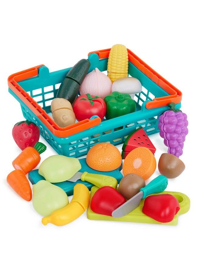 باتات مجموعة طعام باتات للأطفال الصغار مع سلة سوق المزارعين ولوح التقطيع، مطبخ طعام للأطفال ولعبة تظاهرية للأعمار من 3 سنوات فما فوق (37 قطعة) - Image 1
