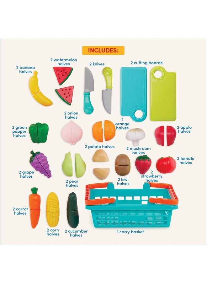 باتات مجموعة طعام باتات للأطفال الصغار مع سلة سوق المزارعين ولوح التقطيع، مطبخ طعام للأطفال ولعبة تظاهرية للأعمار من 3 سنوات فما فوق (37 قطعة) - Image 5