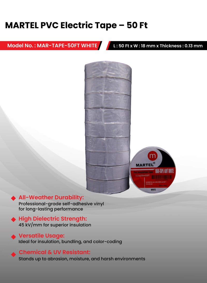 MARTEL Insulation Tape - Pack of 10 (White) - Image 2
