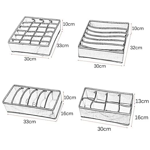 EKANTIK EKANTIK Foldable Storage Box Drawer Divider Fabric Closet Wardrobe Under Bed Organizer For Clothes Undergarments Laundry Socks Bra Ties Scarfs Etc Arranger Set of 4 Multicolor - Image 3