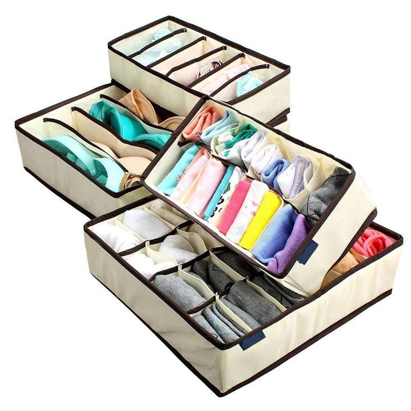EKANTIK EKANTIK Foldable Storage Box Drawer Divider Fabric Closet Wardrobe Under Bed Organizer For Clothes Undergarments Laundry Socks Bra Ties Scarfs Etc Arranger Set of 4 Multicolor - Image 1