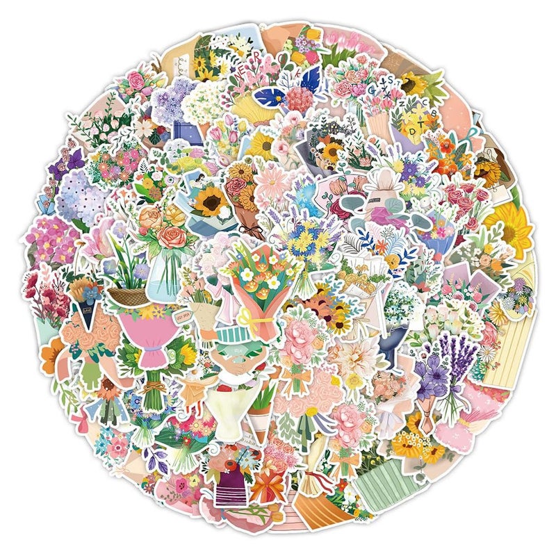 Ratgoo Exquisite Bouquet Stickers Pack for Youngs Teens |100 Pcs | Beautiful Waterproof Vinyl Dcorative Stickers for Laptop Tablet Flasks Bottle Luggage Phone,Trendy Flowers Decals Pack(Bouquet - 50Pcs) - Image 1