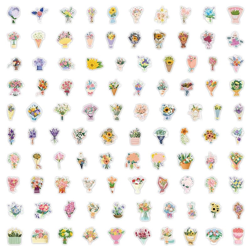 Ratgoo Exquisite Bouquet Stickers Pack for Youngs Teens |100 Pcs | Beautiful Waterproof Vinyl Dcorative Stickers for Laptop Tablet Flasks Bottle Luggage Phone,Trendy Flowers Decals Pack(Bouquet - 50Pcs) - Image 2