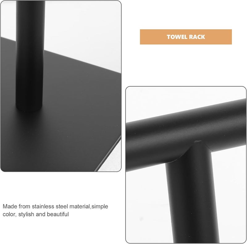 Healifty Bathroom Hand Towel Holder Stand, Stainless Steel Countertop Towel Rack with Balanced Base, Black T-Shaped Standing Holder for Bathroom and Kitchen Use - Image 4