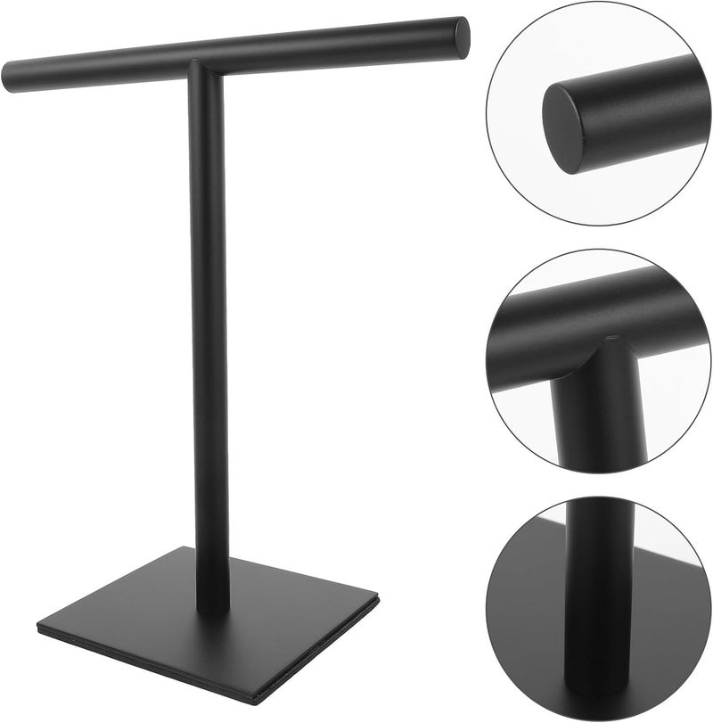 Healifty Bathroom Hand Towel Holder Stand, Stainless Steel Countertop Towel Rack with Balanced Base, Black T-Shaped Standing Holder for Bathroom and Kitchen Use - Image 5