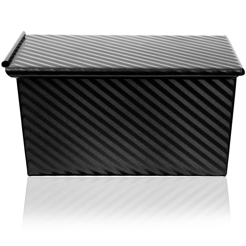 Carbon Steel Non Stick Loaf Pan With Cover Black Corrugated Bakeware For Homemade Bread - Image 2