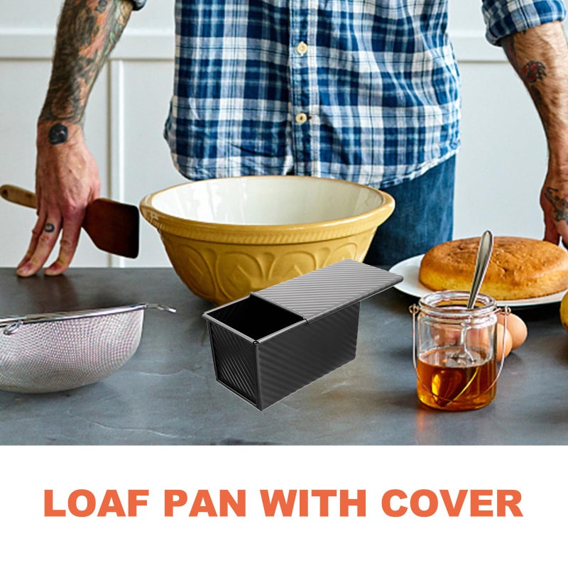 Carbon Steel Non Stick Loaf Pan With Cover Black Corrugated Bakeware For Homemade Bread - Image 4