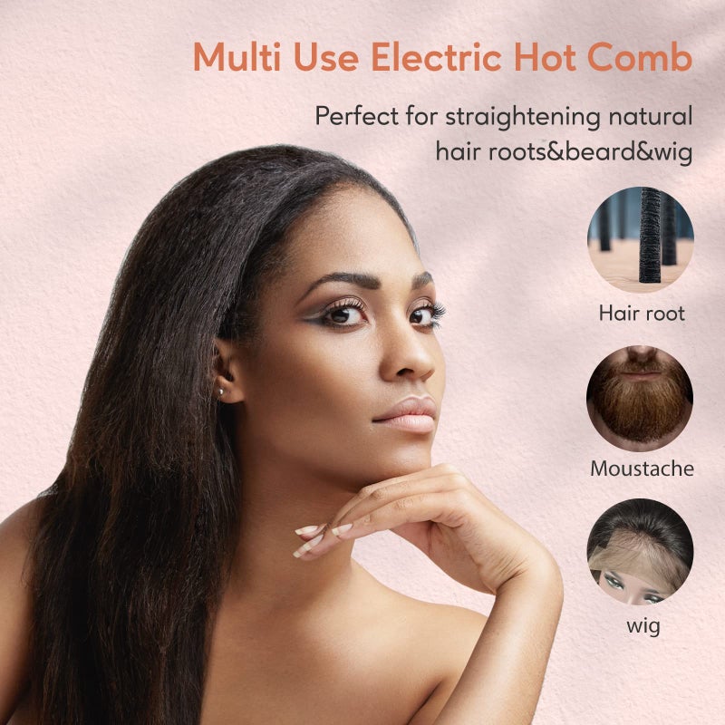 Terviiix Electric Hot Comb for Lace Front Wigs, Pressing Combs for Black Women Hair, Anti-Scald Straightening Comb with Keratin & Argan Oil Infused Teeth, Temperatures Adjustable, 60 Min Auto Shut Off - Image 5