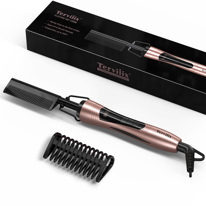 Terviiix Electric Hot Comb for Lace Front Wigs, Pressing Combs for Black Women Hair, Anti-Scald Straightening Comb with Keratin & Argan Oil Infused Teeth, Temperatures Adjustable, 60 Min Auto Shut Off - Image 1