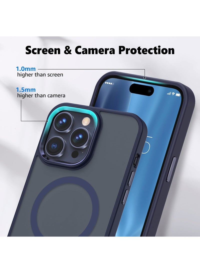 SYOSI Case for iPhone 15 Pro Max Compatible with Magsafe - Magnetic Shockproof Protective Case with Metal Buttons & Lens Frame, Ultra Thin and Light, Bare Machine Feel (Titanium Blue) - Image 2