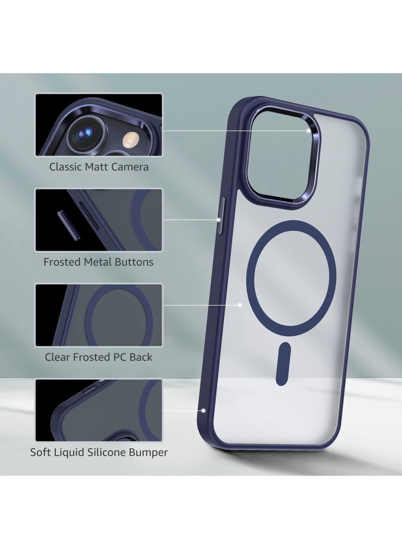 SYOSI Case for iPhone 15 Pro Max Compatible with Magsafe - Magnetic Shockproof Protective Case with Metal Buttons & Lens Frame, Ultra Thin and Light, Bare Machine Feel (Titanium Blue) - Image 3