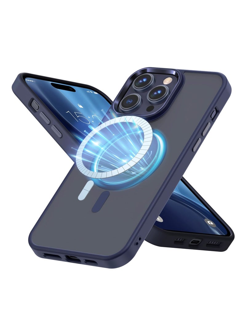 SYOSI Case for iPhone 15 Pro Max Compatible with Magsafe - Magnetic Shockproof Protective Case with Metal Buttons & Lens Frame, Ultra Thin and Light, Bare Machine Feel (Titanium Blue) - Image 1