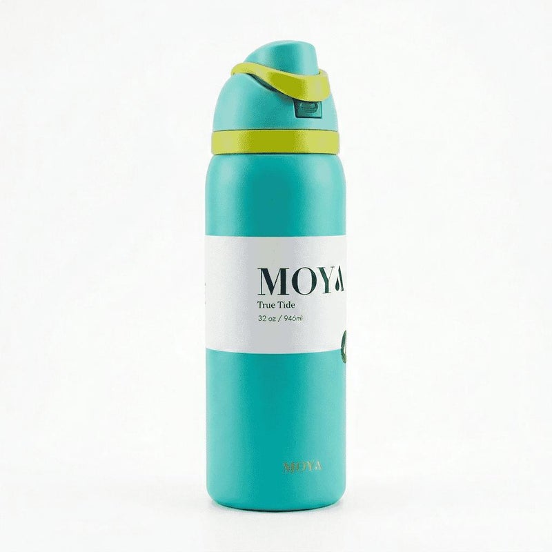 Moya "True Tide"  32oz Insulated Sustainable Water Bottle Electric Blue - Image 1