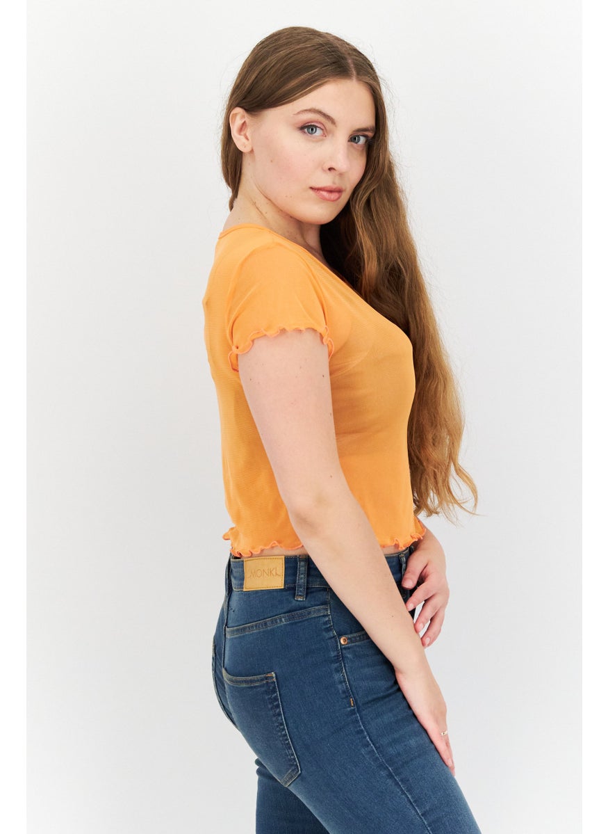 Dippin' Daisy's - Women Crew Neck Short Sleeve Plain Blouse, Orange - Image 1