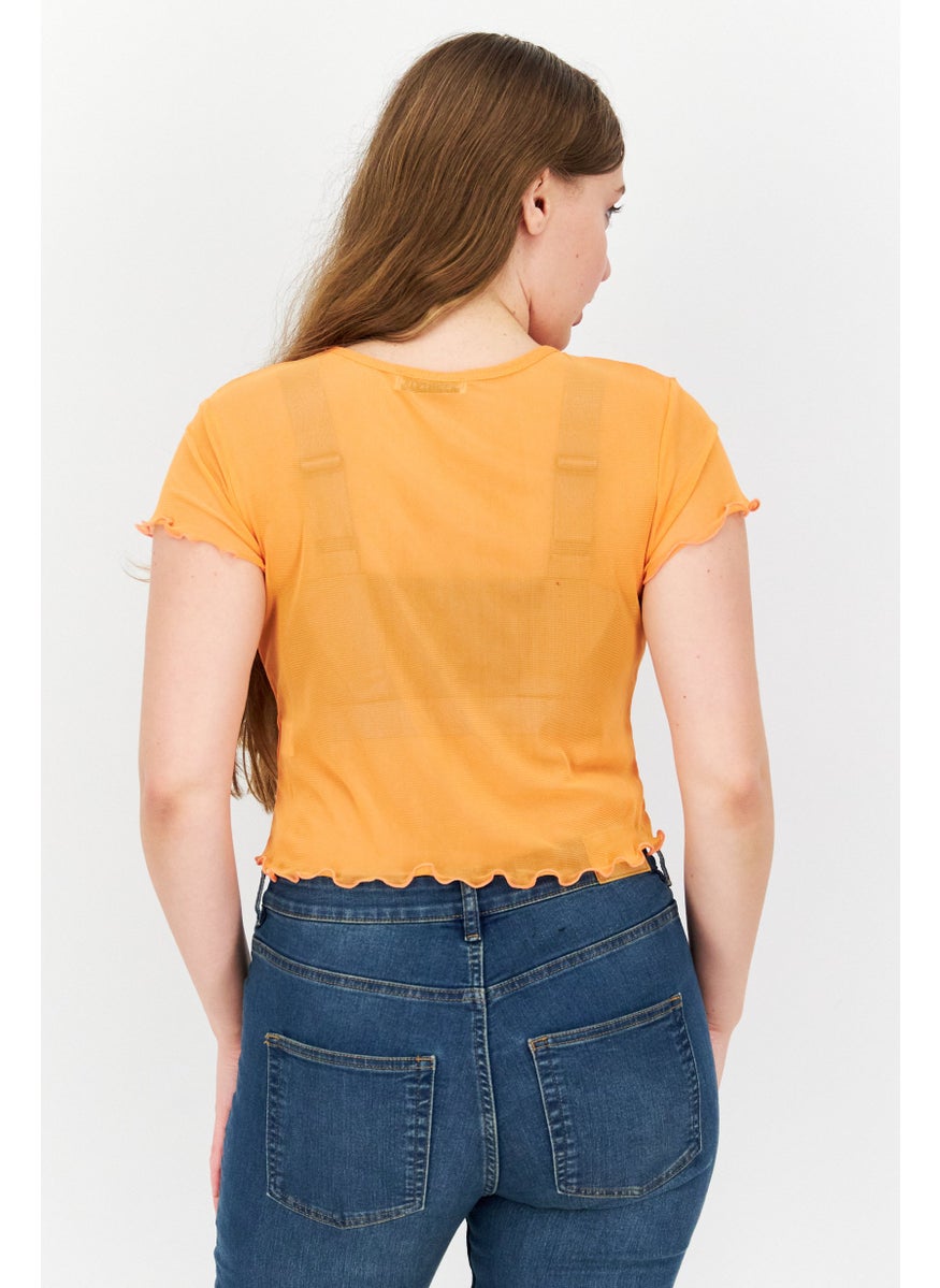 Dippin' Daisy's - Women Crew Neck Short Sleeve Plain Blouse, Orange - Image 1