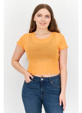 Women Crew Neck Short Sleeve Plain Blouse, Orange