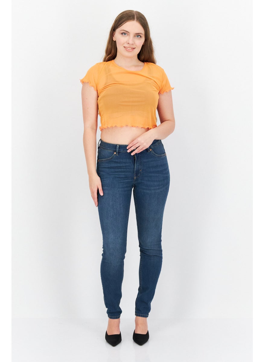 Dippin' Daisy's - Women Crew Neck Short Sleeve Plain Blouse, Orange - Image 1