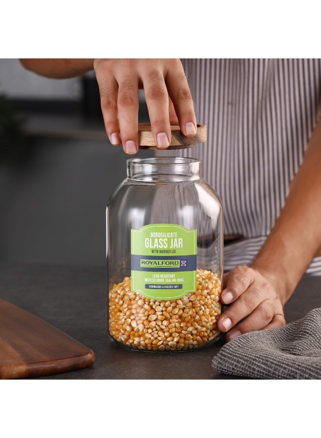 Royalford 2000ml Round Borosilicate Glass Jar with Airtight Bamboo Lid-RF12794/ Container with Silicone Sealing Ring, Dishwasher Safe/ Transparent and Durable Design Royalford 2000 ml Round Borosilicate Glass Jar with Airtight Bamboo Lid-RF12794 - Image 4