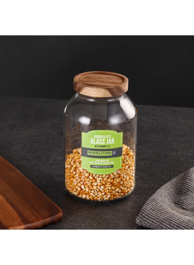 Royalford 2000ml Round Borosilicate Glass Jar with Airtight Bamboo Lid-RF12794/ Container with Silicone Sealing Ring, Dishwasher Safe/ Transparent and Durable Design Royalford 2000 ml Round Borosilicate Glass Jar with Airtight Bamboo Lid-RF12794 - Image 3