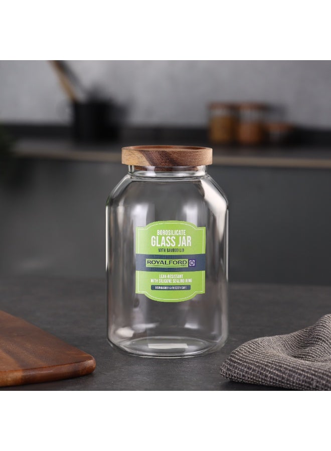 Royalford 2000ml Round Borosilicate Glass Jar with Airtight Bamboo Lid-RF12794/ Container with Silicone Sealing Ring, Dishwasher Safe/ Transparent and Durable Design Royalford 2000 ml Round Borosilicate Glass Jar with Airtight Bamboo Lid-RF12794 - Image 5