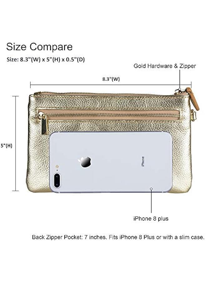 Arabest Italian Leather Wristlet Clutch Wallet Purse with Gold Zipper for Women  - Image 3