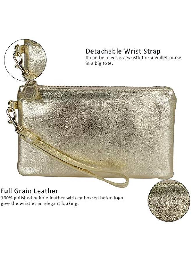 Arabest Italian Leather Wristlet Clutch Wallet Purse with Gold Zipper for Women  - Image 4