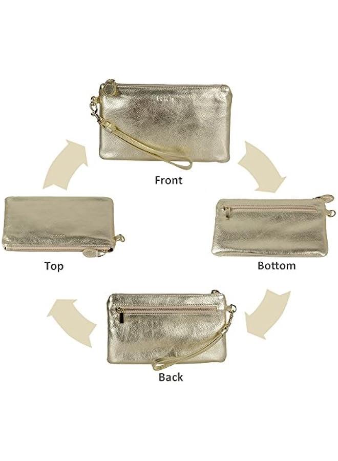 Arabest Italian Leather Wristlet Clutch Wallet Purse with Gold Zipper for Women  - Image 5