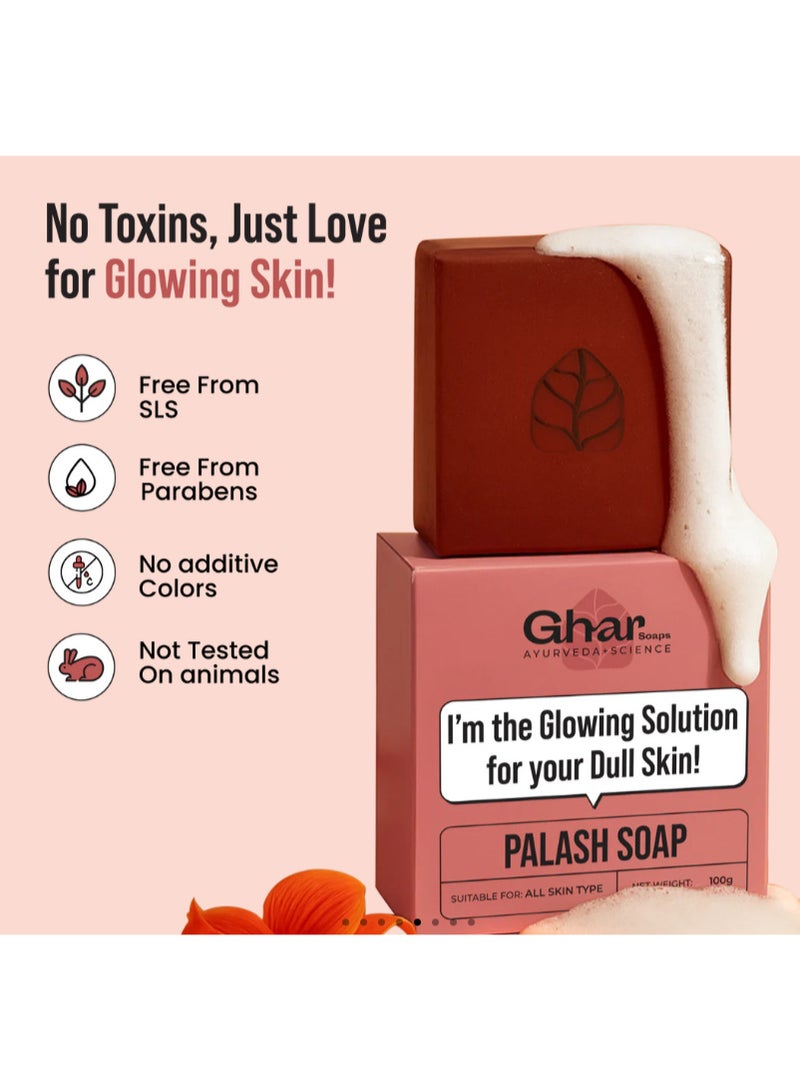 Ghar Soaps Natural Palash Petal Extract Soap, Exfoliating Bar for Glowing Skin, Paraben & SLS Free, Suitable for All Skin Types, 100g - Image 2