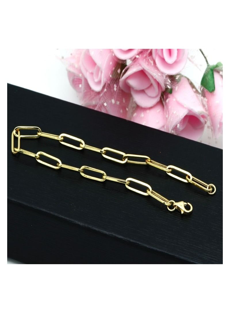 Real Gold Paper Clip Chain Bracelet
