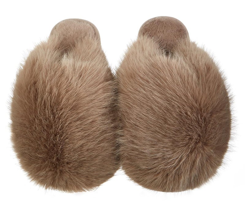Pocadri Womens Cozy Faux Fur House Slippers Warm Plush Bedroom Slipper Anti-skid Sole Indoor Outdoor Slide Shoes Slip On - Image 5