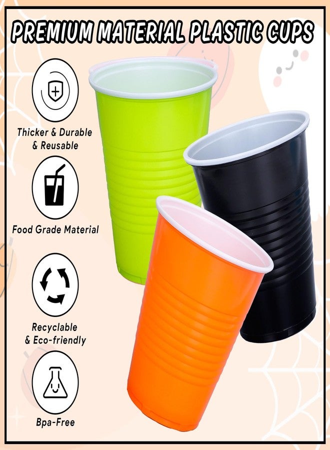JarThenaAMCS جرثينا AMCS 150 قطعة أكواب بلاستيكية للهالوين 12 أونصة سوداء برتقالية خضراء أكواب شرب قابلة للتخلص منها أكواب حفلات قابلة للتكديس لعيد الهالوين أو حفلات أعياد الميلاد - Image 3