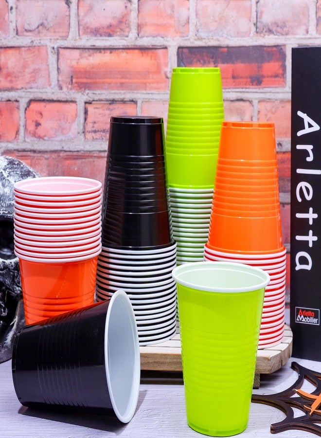 JarThenaAMCS جرثينا AMCS 150 قطعة أكواب بلاستيكية للهالوين 12 أونصة سوداء برتقالية خضراء أكواب شرب قابلة للتخلص منها أكواب حفلات قابلة للتكديس لعيد الهالوين أو حفلات أعياد الميلاد - Image 5