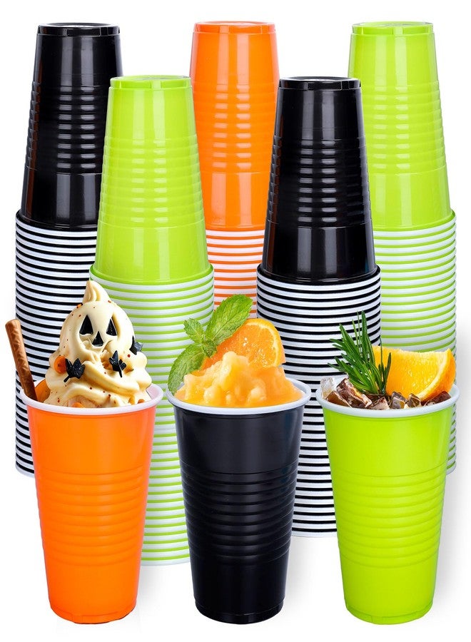 JarThenaAMCS جرثينا AMCS 150 قطعة أكواب بلاستيكية للهالوين 12 أونصة سوداء برتقالية خضراء أكواب شرب قابلة للتخلص منها أكواب حفلات قابلة للتكديس لعيد الهالوين أو حفلات أعياد الميلاد - Image 1