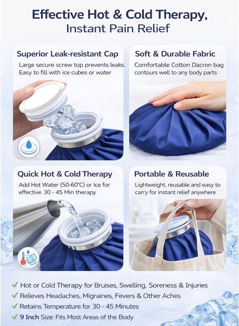 Spectrum Therapy Ice Bag Reusable 9 Inch 22.8 cm Hot and Cold Compress Pack for Pain Relief Cold Therapy Heat Therapy Ice Pack Bag for Bruises Swelling Sprains Soreness Joint Pain Muscle Aches Cramps Inflammation Post Workout Recovery Headache Migraine Fever First Aid Sports Injury Knee Elbow Ankle Back Wide Mouth Easy Fill Leak Resistant Screw Cap Cotton Dacron Fabric Portable Home Travel Physiotherapy Rehab - Image 2