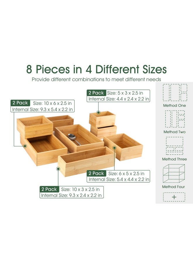 Kootek 8 Pcs Bamboo Drawer Organizer Utensil Tray Kitchen Storage Box 4-Size Versatile Dividers Cutlery Holders Bins Containers for Flatware Kitchen Utensils - Image 2