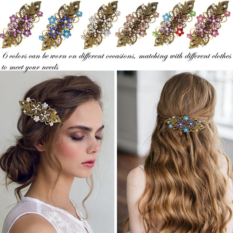 TCOTBE Hair Clips, 6 Pcs Vintage Flower Metal French Barrettes with Crystal Rhinestones, Sparkly Glitter Decorative Hair Clips, Retro Hair Pins and Snap Bridal Hair Accessories - Image 5