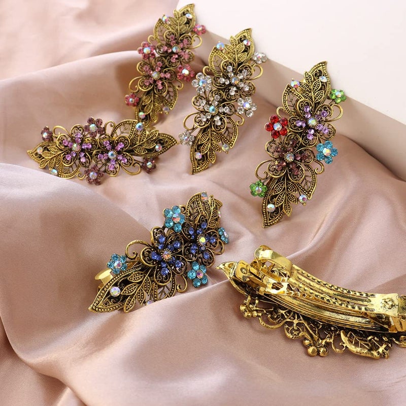 TCOTBE Hair Clips, 6 Pcs Vintage Flower Metal French Barrettes with Crystal Rhinestones, Sparkly Glitter Decorative Hair Clips, Retro Hair Pins and Snap Bridal Hair Accessories - Image 4
