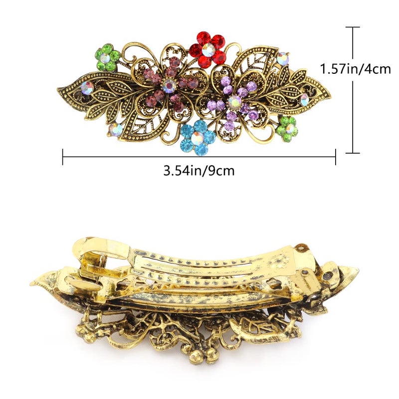 TCOTBE Hair Clips, 6 Pcs Vintage Flower Metal French Barrettes with Crystal Rhinestones, Sparkly Glitter Decorative Hair Clips, Retro Hair Pins and Snap Bridal Hair Accessories - Image 2