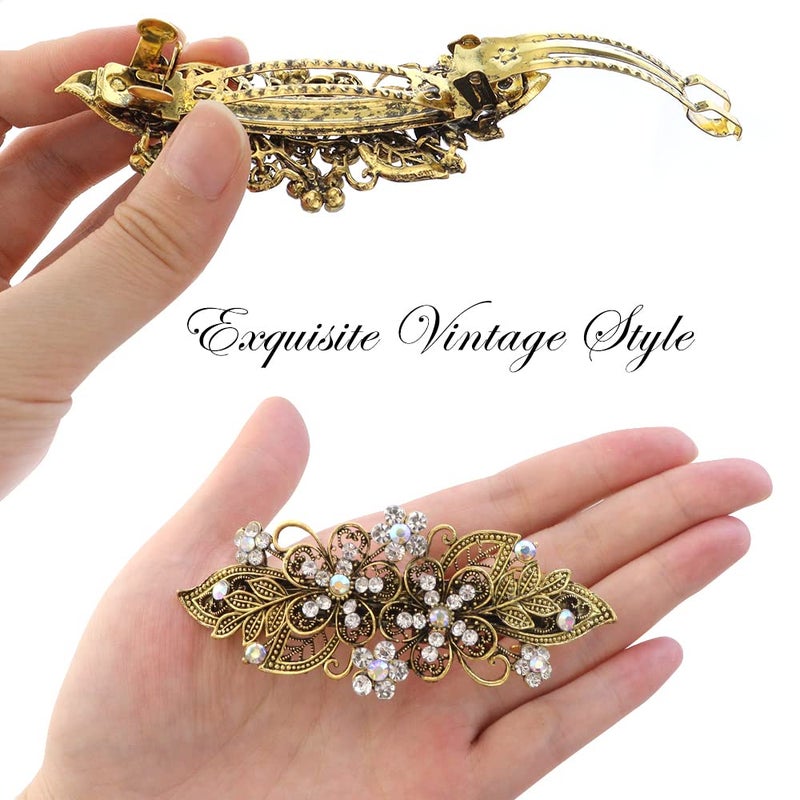 TCOTBE Hair Clips, 6 Pcs Vintage Flower Metal French Barrettes with Crystal Rhinestones, Sparkly Glitter Decorative Hair Clips, Retro Hair Pins and Snap Bridal Hair Accessories - Image 3