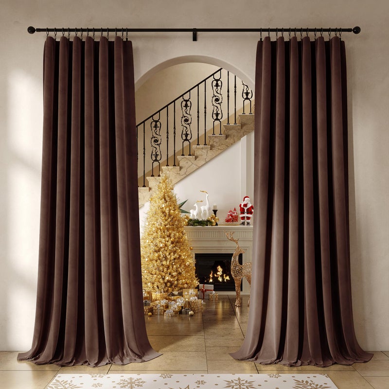 Beauoop Coffee Brown Velvet Curtains 108 Inches Long 2 Panels for Bedroom Living Room Soft Luxury Room Darkening Thermal Insulated Soundproof Rod Pocket Window Treatments Drapes, 52X108 Set of 2 - Image 1