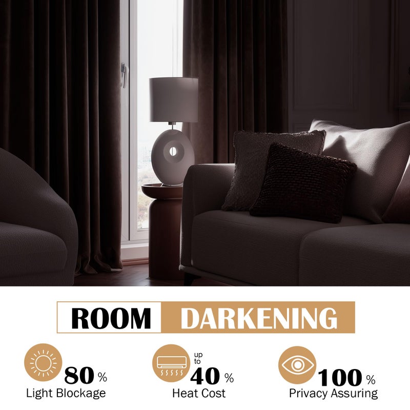 Beauoop Coffee Brown Velvet Curtains 108 Inches Long 2 Panels for Bedroom Living Room Soft Luxury Room Darkening Thermal Insulated Soundproof Rod Pocket Window Treatments Drapes, 52X108 Set of 2 - Image 4