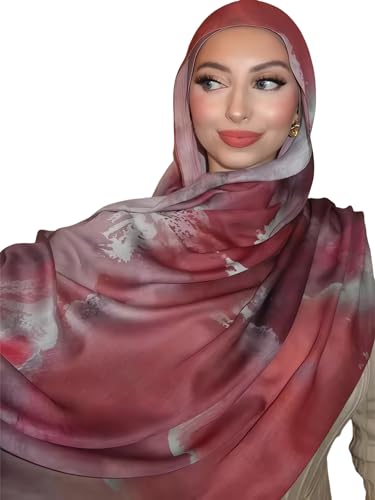 ZGMYC Watercolor Floral Printed Hijab Scarf for Women Soft Modal Cotton Instant Hijab Head Wraps Shawls Tie Dye Long Scarves - Image 1