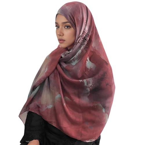 ZGMYC Watercolor Floral Printed Hijab Scarf for Women Soft Modal Cotton Instant Hijab Head Wraps Shawls Tie Dye Long Scarves - Image 3