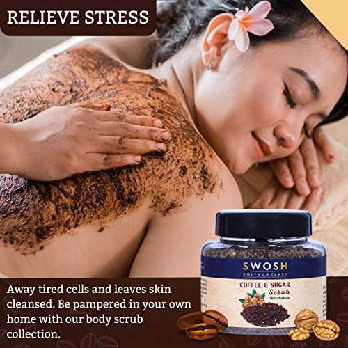 SWOSH Exfoliating Coffee and Sugar Scrub With Walnut Shell Extract For Face & Body (115 gram) For Tan Removal, Skin Brightening and Whitening | 100% Vegan, Organic and Natural Scrub | Women and Men - Image 2