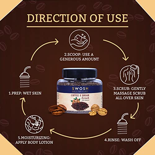 SWOSH Exfoliating Coffee and Sugar Scrub With Walnut Shell Extract For Face & Body (115 gram) For Tan Removal, Skin Brightening and Whitening | 100% Vegan, Organic and Natural Scrub | Women and Men - Image 4