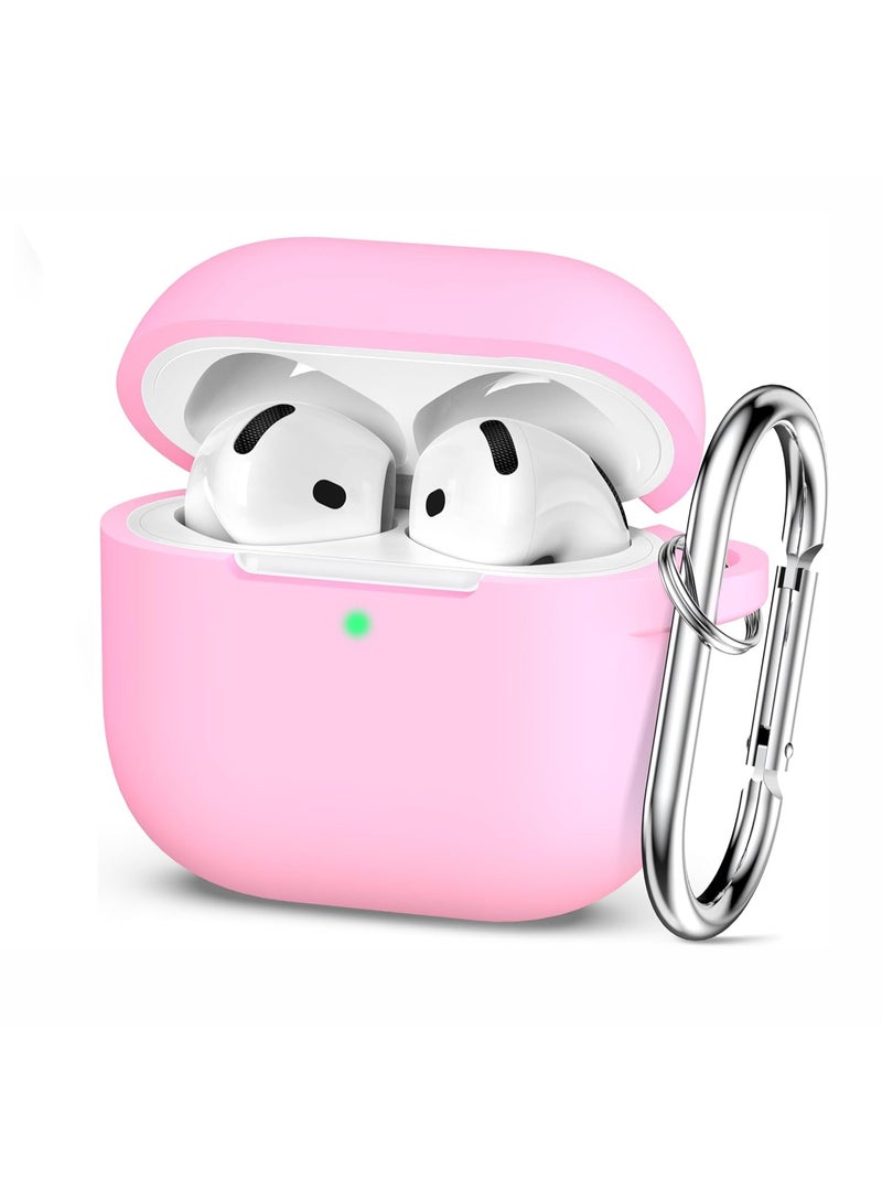 QIRG غطاء واقي سيليكون لسماعات AirPods 4 / AirPods 4 ANC مع سلسلة مفاتيح (وردي) - Image 1