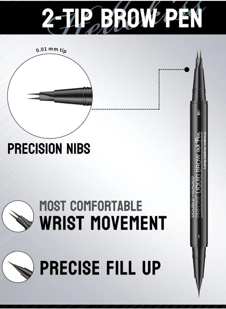 HelloKiss - Precise Liquid Eyebrow Pen with Brush Double Headed Ink Pen 2 Tip Microblading Brow Pen Curved Eyebrow Pencil, 2 Fork Tip Eye Pen Waterproof Long Lasting Ink Pen Brown 02 - Image 1