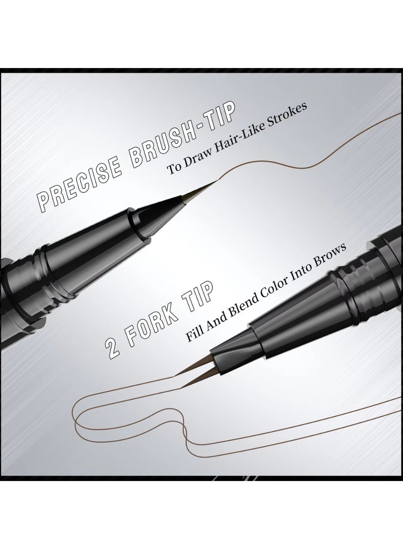 HelloKiss - Precise Liquid Eyebrow Pen with Brush Double Headed Ink Pen 2 Tip Microblading Brow Pen Curved Eyebrow Pencil, 2 Fork Tip Eye Pen Waterproof Long Lasting Ink Pen Brown 02 - Image 1