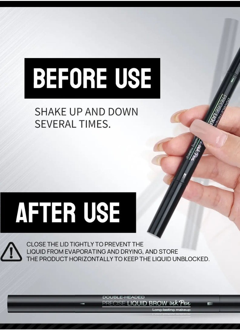 HelloKiss - Precise Liquid Eyebrow Pen with Brush Double Headed Ink Pen 2 Tip Microblading Brow Pen Curved Eyebrow Pencil, 2 Fork Tip Eye Pen Waterproof Long Lasting Ink Pen Brown 02 - Image 1