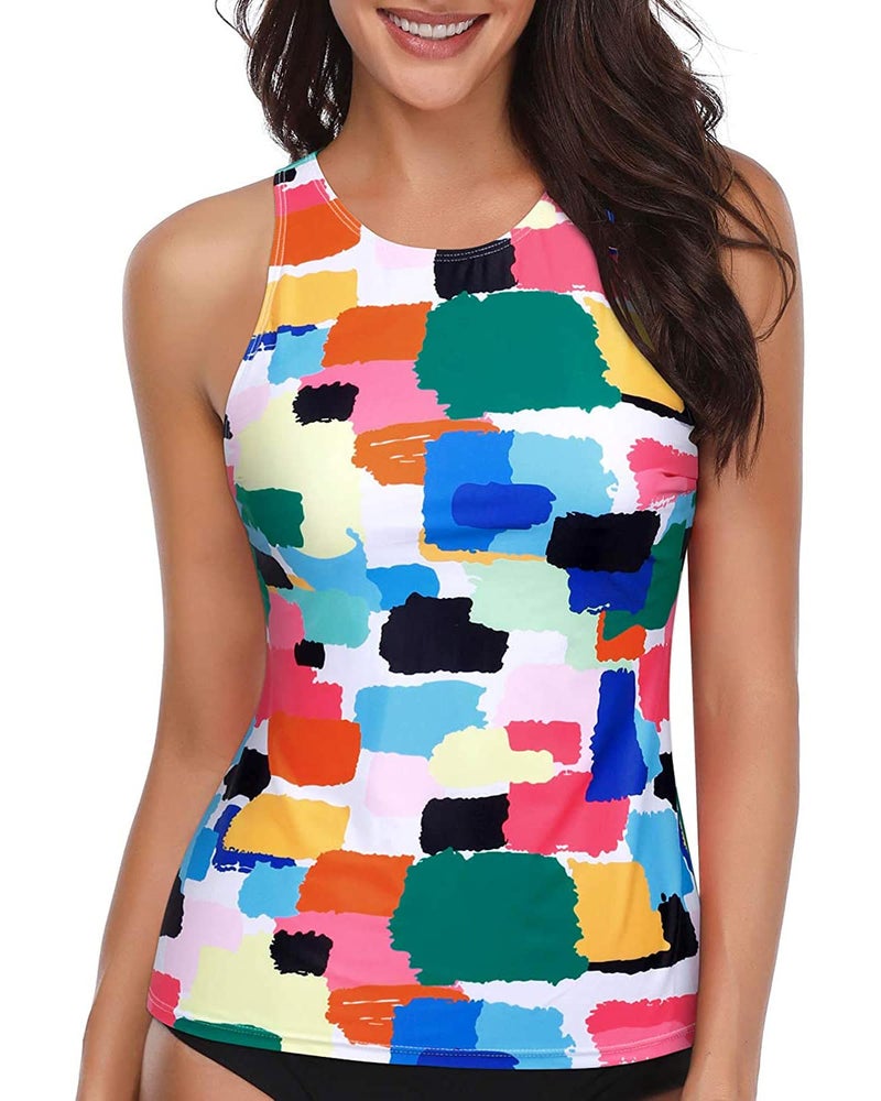 Holipick Multicoloured High Neck Tankini Top Bathing Suit Tops for Women Tummy Control Tank Tops Swimsuits M - Image 1